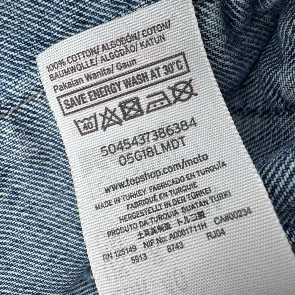 TOPSHOP MOTO Women's 8 Blue Jean Denim‎ Pinafore Overall Mini Dress Pockets